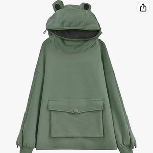 Cute Green Frog Hoodie with Frog Face